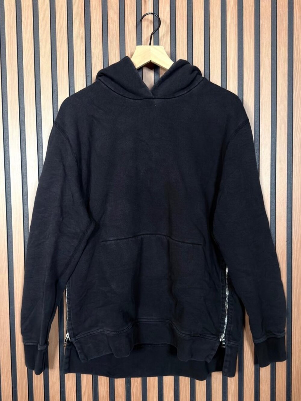 John Elliott Hoodie 5 / 2XL Women’s Black Fleece Pullover Zipper Accent Sweater